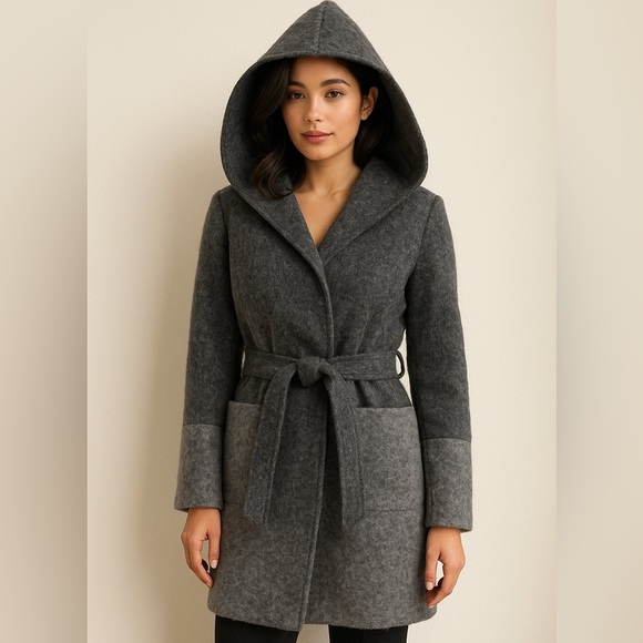 BEBE Women’s Hooded Coat - Gray Size Large - Picture 1 of 14